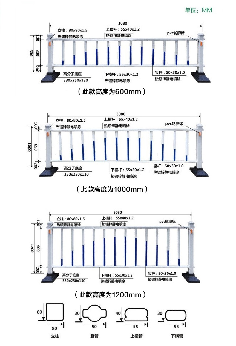 市政護欄規(guī)格圖表